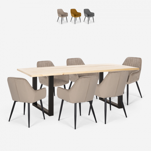 Set Esstisch Tisch 180x80cm 6 Stühle Samt modernes Design Samsara L1 Aktion