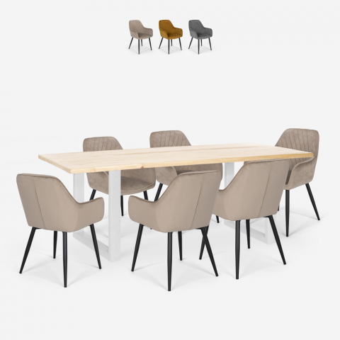 Set 6 Stühle modernes Design Samt Esstisch 180x80cm Samsara L3