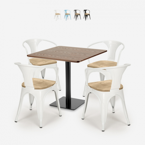 ensemble table horeca 90x90cm bar restaurant et 4 chaises style dunmore Promotion