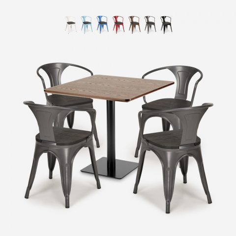 ensemble 1 table horeca 90x90cm bar restaurant et 4 chaises style Lix burke Promotion