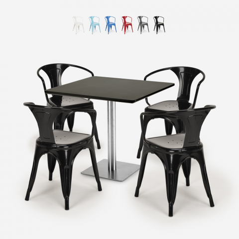 ensemble table horeca 90x90cm bar restaurant cuisine 4 chaises style heavy Promotion