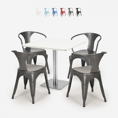 ensemble table horeca 90x90cm cuisine bars restaurants 4 chaises style heavy white Promotion
