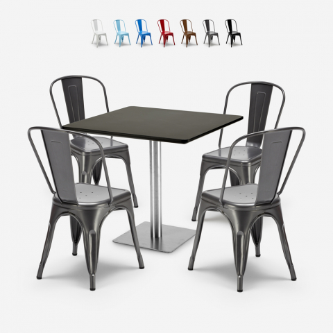 set bar ristoranti 4 sedie Lix tavolino nero horeca 90x90cm just Promozione