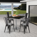 set bar ristoranti 4 sedie tavolino nero horeca 90x90cm just Scelta