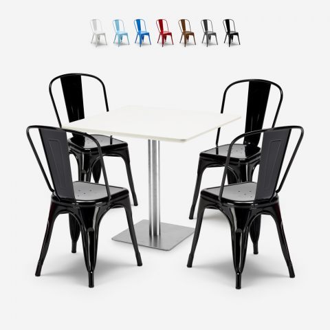 Set 4 Stühle Tolix Horeca Tisch 90x90cm Weiß Bar Restaurant Just White