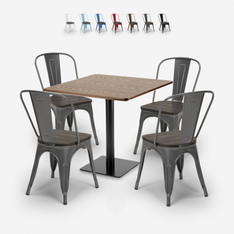 Set Horeca Tisch 90x90cm Holz Metall 4 Tolix Stühle Bar Edgar
