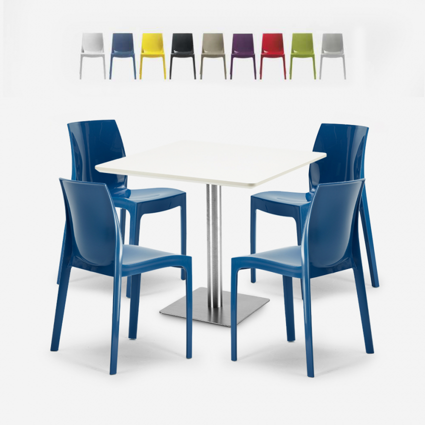 Set 4 sedie impilabili bar ristorante tavolino bianco 90x90cm Horeca Yanez White Offerta Set 4 sedie impilabili bar ristorante tavolino bianco 90x90cm Horeca Yanez White Offerta
