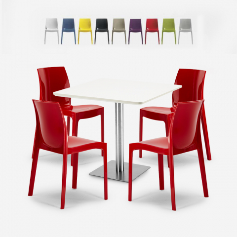 Satz von 4 stapelbaren Barstühlen Restaurant Tisch weiß 90x90cm Horeca Yanez White Aktion
