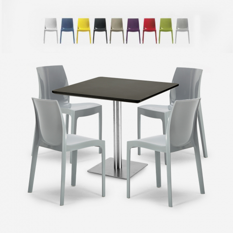 Set 4 Stühle Polypropylen stapelbar Tisch Horeca schwarz 90x90cm Yanez Black