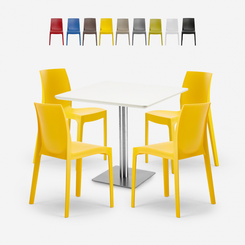 Set 4 sedie polipropilene bar ristorante tavolino bianco Horeca 90x90cm Jasper White Saldi
