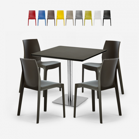 Satz von 4 stapelbaren Stühlen Bar Küche Tisch Horeca schwarz 90x90cm Jasper Black Aktion