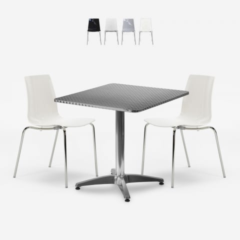 Ensemble table carrée pliante 70x70cm acier 2 chaises extérieur Mores Promotion