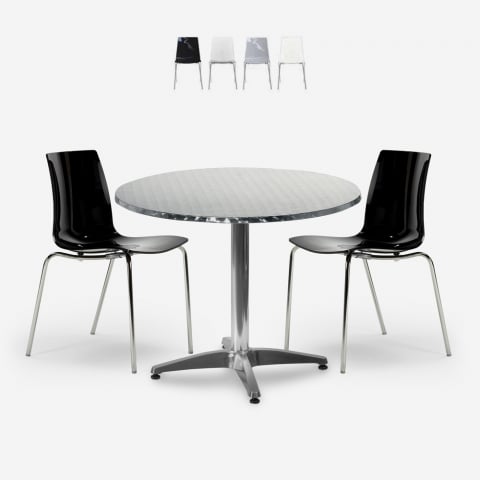 Ensemble d'extérieur 2 chaises design moderne table ronde 70 cm acier Remos Promotion