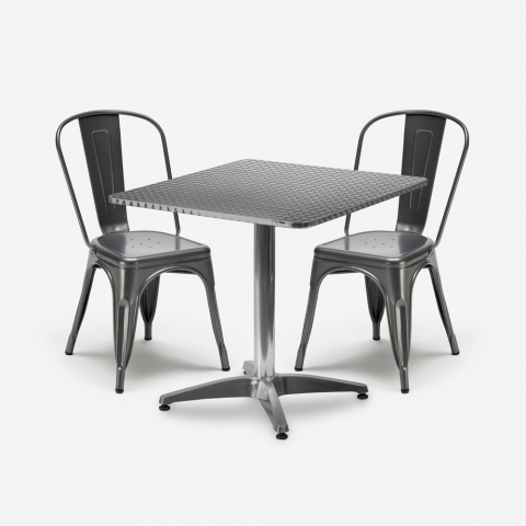 ensemble 2 chaises Lix style industriel table carrée acier 70x70cm caelum Promotion