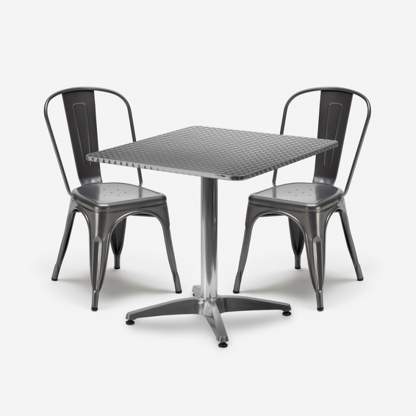 set 2 sedie stile industriale tavolo quadrato acciaio 70x70cm caelum Promozione