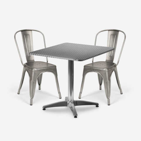 ensemble table carrée pliable 70x70cm acier 2 chaises style vintage magnum Promotion