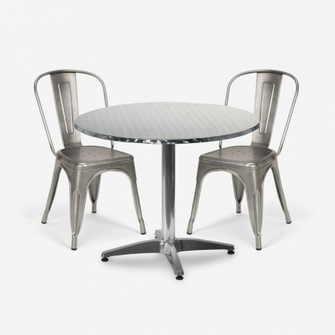Runder Tisch 70cm Stahl 2 Stühle vintage Tolix design Terium Aktion
