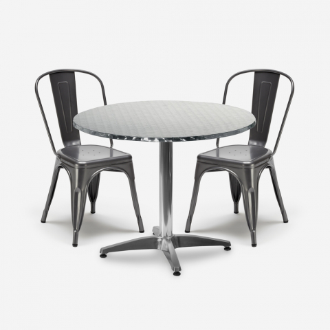 set 2 sedie acciaio Lix design industriale tavolo rotondo 70cm factotum Promozione