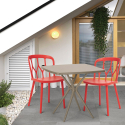 Ensemble 2 Chaises Design Polypropylène et 1 Table Carrée 70x70cm Beige Jardin Bar Restaurant Saiku Remises