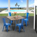 table carrée en bois + 4 chaises en métal au design Lix industriel bay ridge Vente