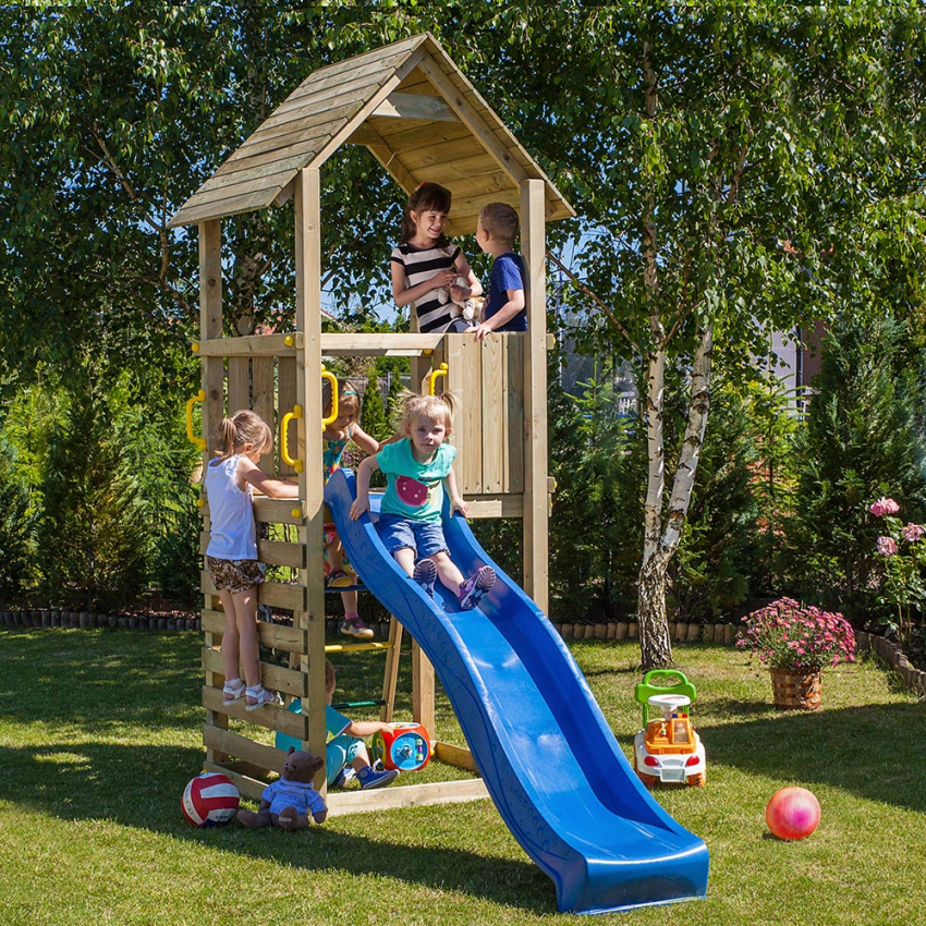 Parco giochi da giardino in legno bambini torretta con scivolo Carol-1 Promozione