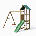 Torretta con scivolo altalena doppia parco giochi da giardino in legno Lucas Sconti