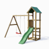Torretta con scivolo altalena doppia parco giochi da giardino in legno Lucas Sconti