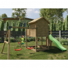 Aire de jeux extérieure avec mur d'escalade toboggan double balançoire Galaxy L Achat