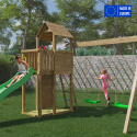 Aire de jeux Tourelle avec toboggan balançoires bac à sable enfants bois Boomer Vente
