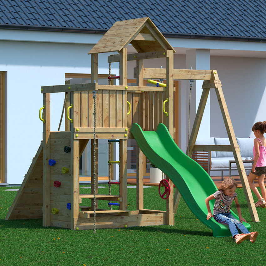 Parco giochi da giardino in legno bambini scivolo altalena Activer Promozione
