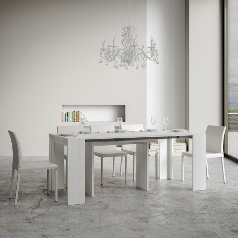 Consolle allungabile 90x42-302cm tavolo legno bianco sala da pranzo Mia