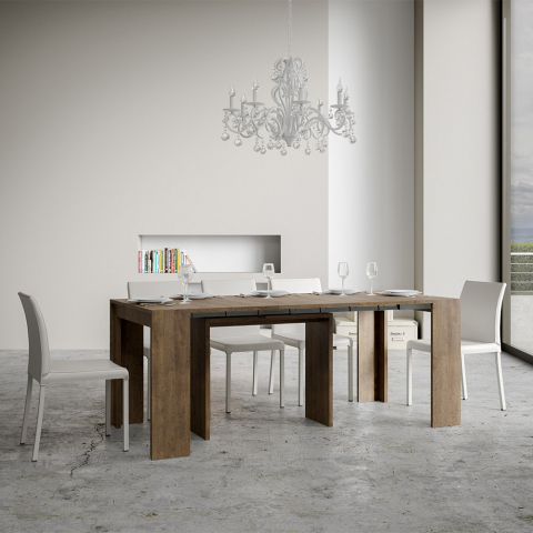 Table console extensible en bois de noyer 90x42-302cm salle à manger Mia Noix Promotion