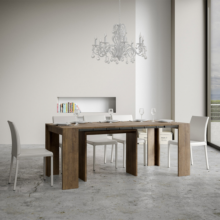 Consolle tavolo allungabile legno noce 90x42-302cm sala da pranzo Mia Noix Promozione