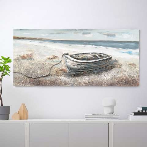 Landschaft Gemälde Meer Natur handgemalt auf Leinwand 110x50cm Boot Aktion