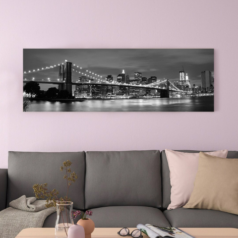 Stampa quadro paesaggio urbano tela in cotone plastificata 120x40cm Black NYC Promozione