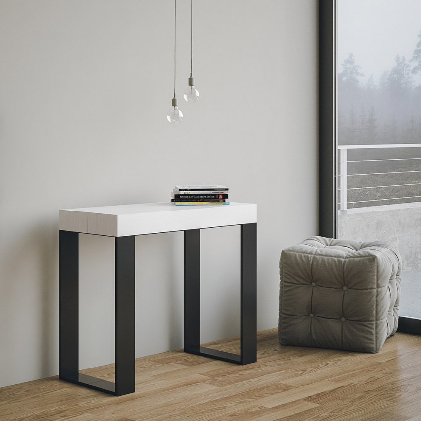 Ausziehbarer Konsolentisch 90x40-300 cm Esstisch Design Weiß Metall Tecno Aktion