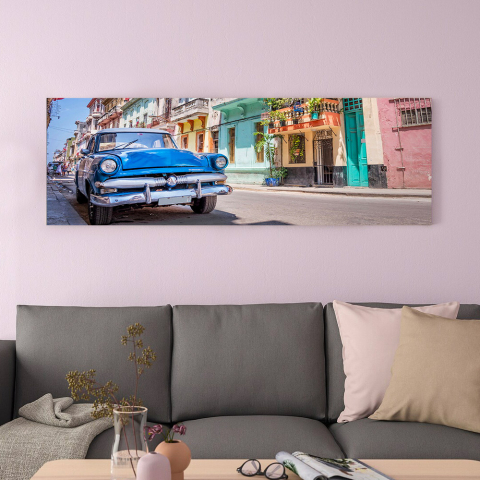 Stampa colori brillanti quadro tela plastificata città automobile 120x40cm Cuba Promozione