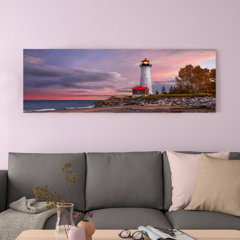Bild Meer Sonnenuntergang laminierte Leinwand leuchtende Farben 120x40 cm Lighthouse