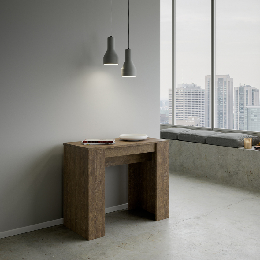 Ausziehbarer Design-Konsolentisch 90x48-204cm Esstisch Holz Basic Small Noix Aktion Ausziehbarer Design-Konsolentisch 90x48-204cm Esstisch Holz Basic Small Noix Aktion