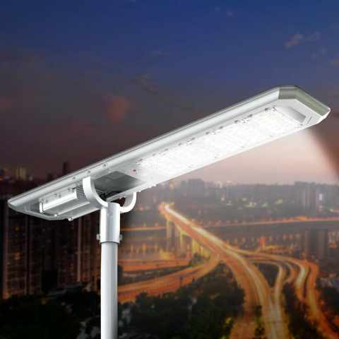 Solar Led Straßenlampe 5000 Lumen mit Aufgestellten Solarkollektor für Parkplätze Gärten Straßen Goldrake