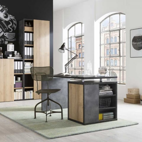 Schreibtisch Arbeitstisch Bürotisch Holz mit Schubladen Tür Eichenholzfarbig Grau 140x69cm Aktion