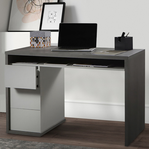 Grauer Schreibtisch Im Modernen Design mit 3 Schubladen 110x60cm Mackay
