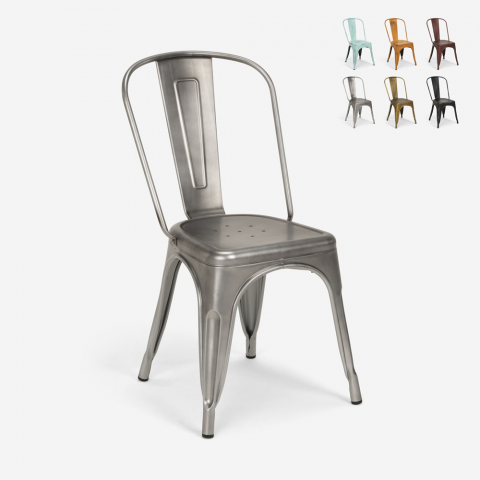 20 sedie design industriale metallo vintage shabby chic stile tolix Steel Old Promozione