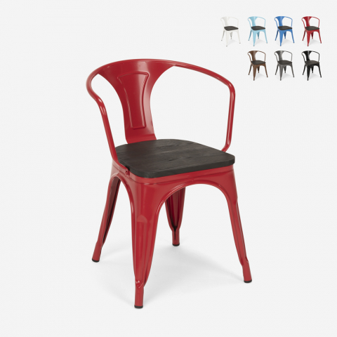 20 Stühle Design Metall Holz Industrie Tolix-Stil Bar Küche Steel Wood Arm Aktion