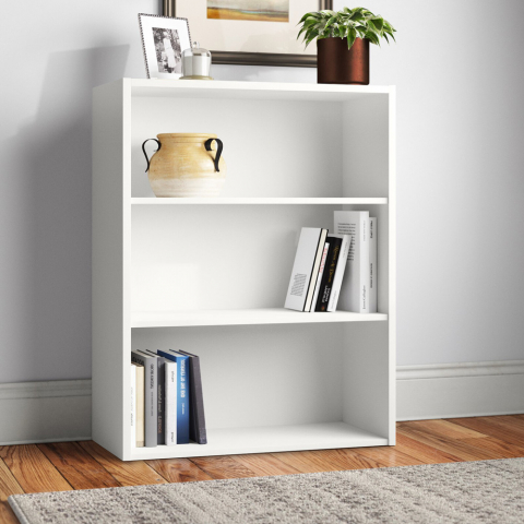 Niedriges weißes Bücherregal aus Holz 3 höhenverstellbare Einlegeböden Easyread Aktion