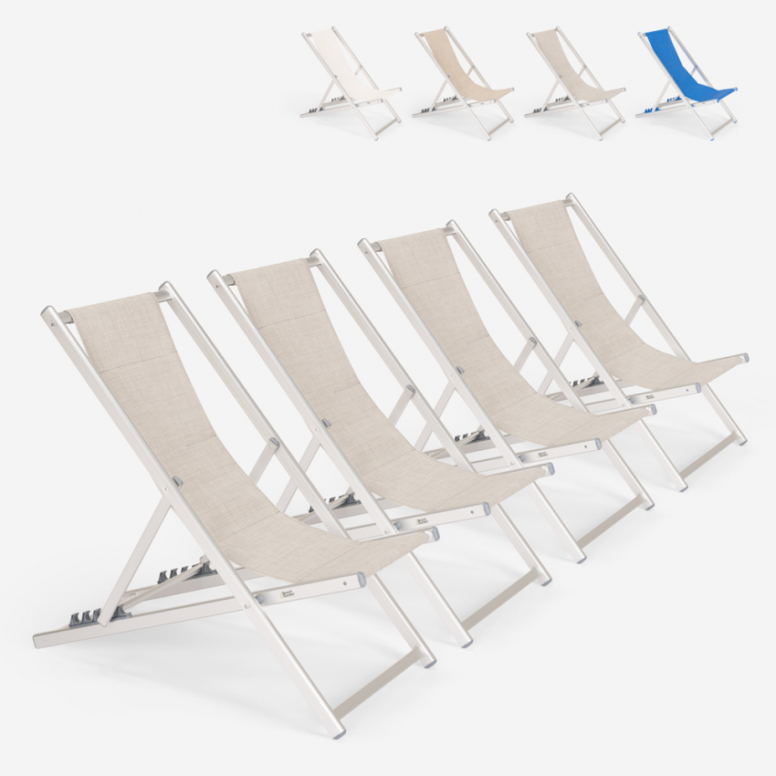 4 Sedie sdraio mare spiaggia in alluminio pieghevole regolabile Riccione Gold 4 Sedie sdraio mare spiaggia in alluminio pieghevole regolabile Riccione Gold