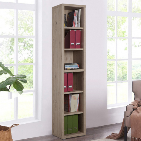 Libreria verticale in legno 6 vani design moderno Ely Promozione