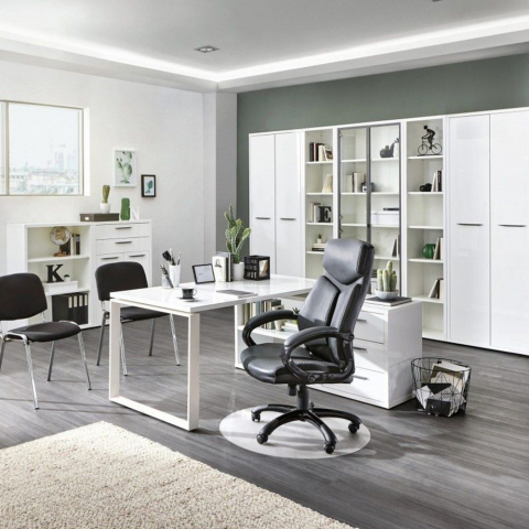 Schreibtisch mit Eck-Peninsula 170x140cm Schubladen weiß glänzend Glassy Aktion