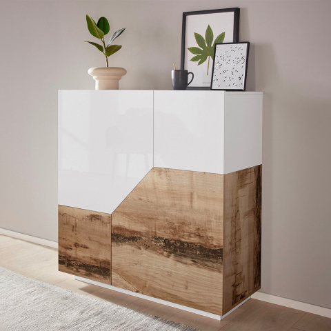 Klain Wood Sideboard 100x43cm Küche Wohnzimmer 2 Türen Weiß Holz Modern
