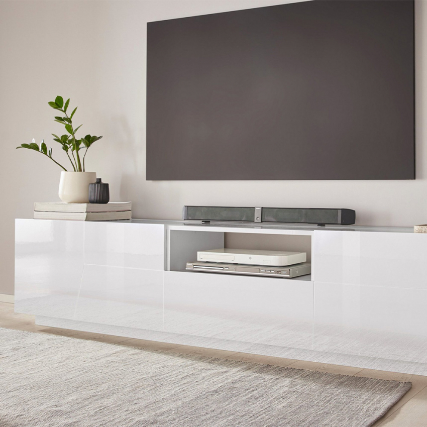 Fergus wand TV-Bank TV Board modern Wohnzimmer 220x43cm weiß hochglanz